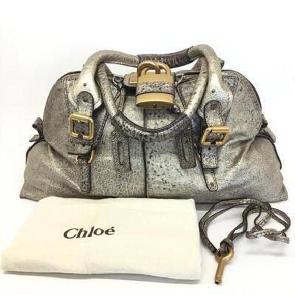 Chloe Paddington Medium Shoulder Bag Leather Silver Gold Brown - Picture 13 of 13